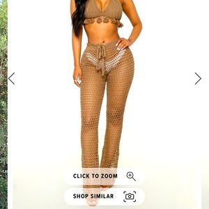 Fashion Nova Taupe Crochet Two-piece Swim Cover Up Set